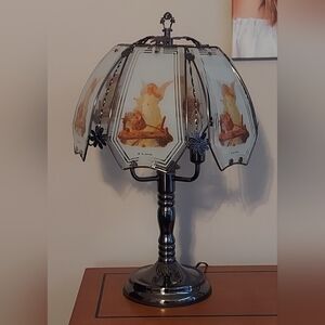 Vintage Guardian Angel Table OK Lighting Touch Lamp with Glass Panels